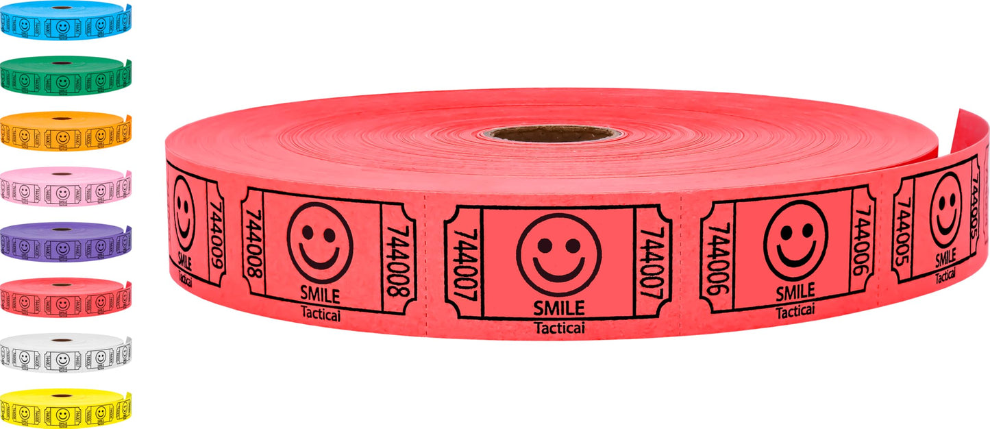 Tacticai 2000 Raffle Tickets, Smile, Red (1 of 8 Colors), Single Roll, Ticket for Events, Entry, Class Reward, Fundraiser & Prizes