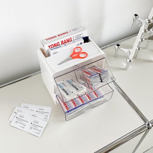 Regine Switzerland Bandages Storage Organizer - Wall-Mounted Plastic Medical Supplies Container | White Box for Cotton Swabs & Elastic Bandage Wrap