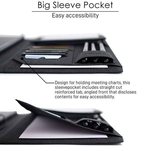 Kaitiaki Folio Cover Compatible with Rocketbook Flip, Organized Portfolio with Pen Loop, Business Card Holder, Zipper Pouch Support Mini Size Notebook, Waterproof, Letter Size, Black