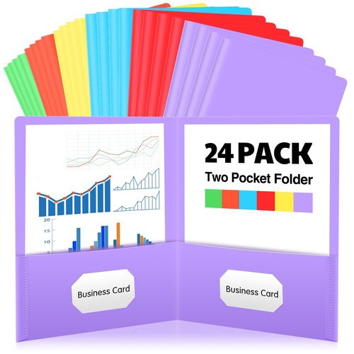 Kisston 24 Pack Plastic Folders with Pockets Back to School File Folders Heavy Duty 2 Pockets Rainbow Bright Folder Fit Letter Size Paper for School Classroom Office Filing Cabinet Resume Portfolio