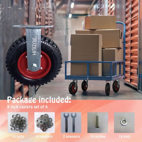 8" Caster Wheels for Carts Heavy Duty Casters Set of 4 (2 Swivel & 2 Fixed) Cart Wheels Large Rubber Castor Wheels Sets 4 with Screws