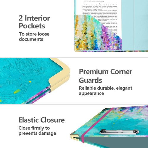 3 Ring Binder 2 Inch Ring, 2 Interior Pockets, 6 Tab Dividers, Low Profile Clipboard with Storage, Fashion Cute Binder and Labels Stickers for School Office (Purple Oil Painting)