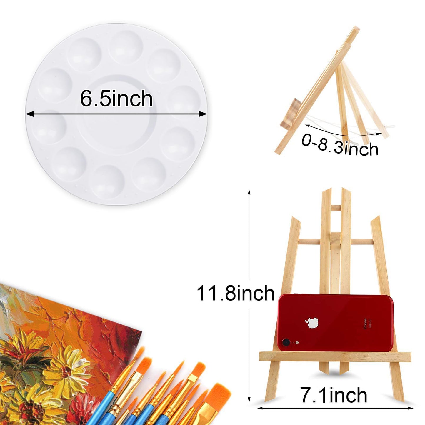 240 PCS Professional Painting Set with 20 PCS Wood Easels,20 Packs of 200 Brushes with Nylon Brush Head and 20 PCS Palettes, Painting Supplies kit for Kids & Adults to Painting Party.