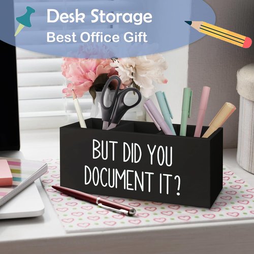 SNNDER But Did You Document It Pen Holder for Desk, Human Resources Hr Office Decor Wooden Pen Pencil Holder Organizer for Office Desk Accessories