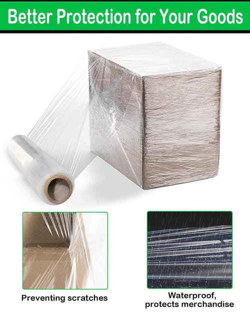 18in Clear Stretch Wrap Roll, Heavy Duty 1500ft Shrink Wrap Roll, 80 Gauge Industrial Strength Stretch Film, Stretch Wrap for Moving, Plastic Wrap for Moving Pallet Wrapping Shipping(4 Rolls)