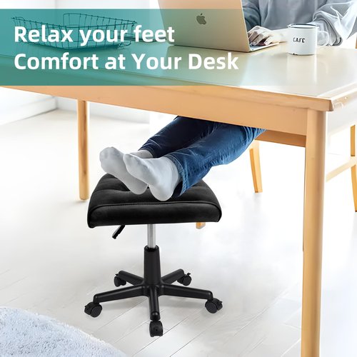 Tall Foot Stool Adjustable Leg Rest Real Leather Footrest with Wheels for Office Desk & Gaming Chairs - Ergonomic Footrest and Office Chair Foot Rest with Thick Padding