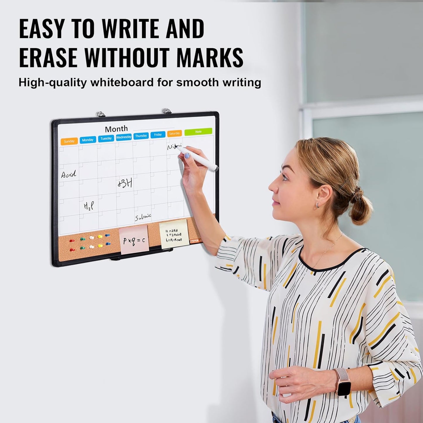 VEVOR Monthly Calendar Whiteboard & Cork Board Combo - 24"x18" Magnetic Dry Erase Bulletin Board for Home, Office, School