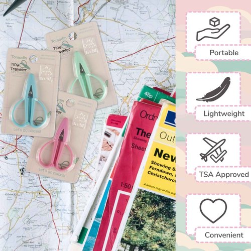 JubileeYarn Tiny Traveler Scissors - Portable Mini Airplane Snips - Beach Glass, Sea Pink, Aqua Haze - 30 Total Scissors