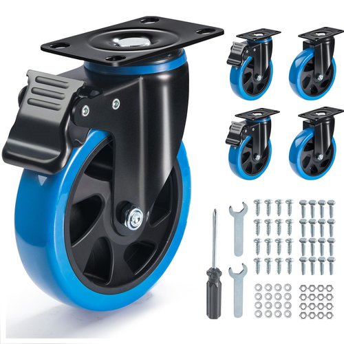 5 Inch Locking Casters Set of 4 Heavy Duty,Industrial Outdoor Caster Wheels Heavy Duty Load 2600lb,Swivel Caster Wheels for Furniture,Cart and Workbench.