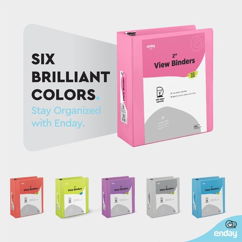 2 Inch 3 Ring Binder 2” Pink, Slant D-Ring 2 in Binder Clear View Cover with 2 Inside Pockets, Heavy Duty Colored School Supplies Office and Home Binders – by Enday