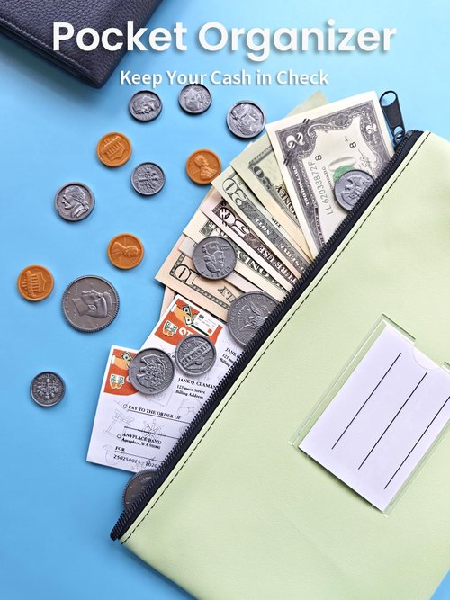 10-Pack Money Bags with Zipper, PU Leather Cash Pouches with Label, 11 x 6 Inches, Bank Deposit Bag for Coins, Bills, Checks, Invoices, Cosmetics, Tools, 10 colors