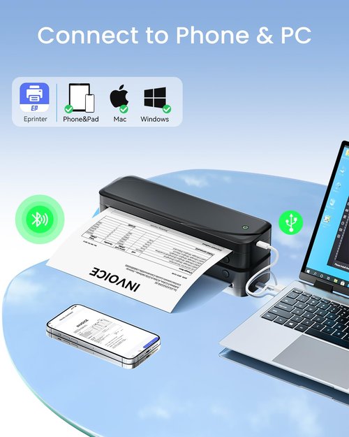 Portable Printers Wireless for Travel, Thermal Inkless Printer Support 8.5" X 11" US Letter & A4 Size, Bluetooth Mobile Printer Compatible with iOS, Android & Laptop for Home Office Car (Black)