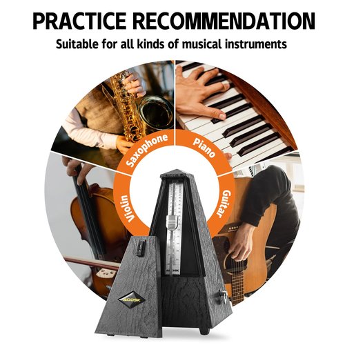 AODSK Mechanical Metronome Black Universal Metronome for Piano Guitar Violin Drums and Other Instruments Standard Loud Sound