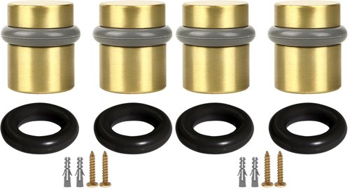 Modern Cylindrical Door Stop – Satin Brass Floor Rubber Bumper, 4-Pack – Design House, 188185