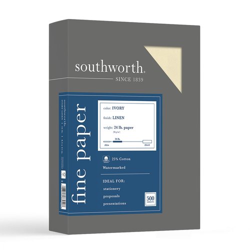 Southworth 564C 25% Cotton Linen Business Paper Ivory 24 lbs. 8-1/2 x 11 500/Box FSC
