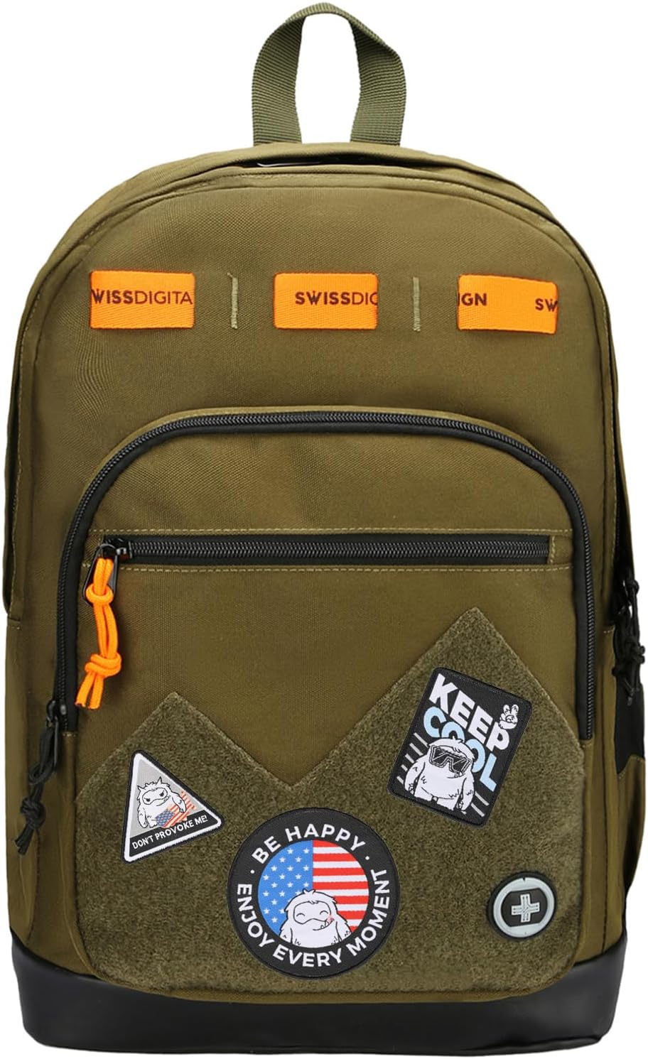 Swissdigital Big Student Laptop Backpack - Fun Personalized Patches for Teens | Olive Color - SD1718-26