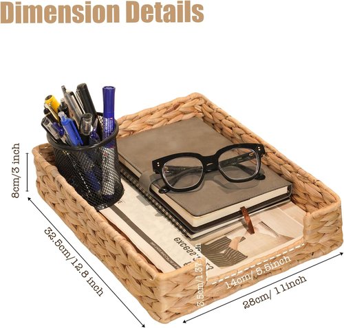 PINXIURY Water Hyacinth Letter Tray - Stylish A4 File Organizer for Desk & Mail Storage