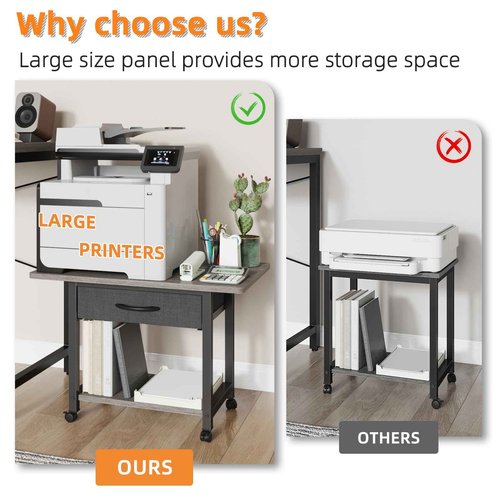 YAOHUOO 22"x15" Large Printer Stand with Storage Drawer, 2-Tier Under Desk Printer Table for Home Office, Printer Cart fit Fax Machine/3D Printer/Scanner(Gray)