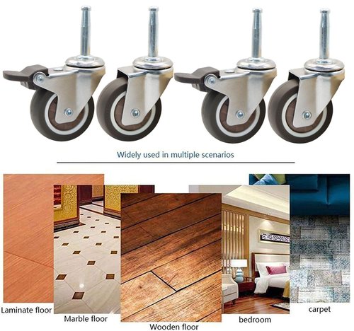 QAVBFA 2 inch Caster Wheel Rubber Furniture Swivel Casters (2 with Brakes) Set of 4, 5/16" x 1-1/2" (8 x 38mm) Grip Neck Stem Castors with Sockets for Shop Vac Wet Dry Vacuums Caster, Carts, Furniture