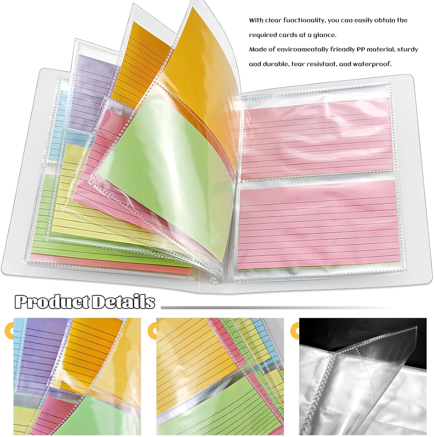 Bercoor Index Card Holders - 3 Pack for 240 Cards | Organizer Pouches for Notes, Study & Recipes
