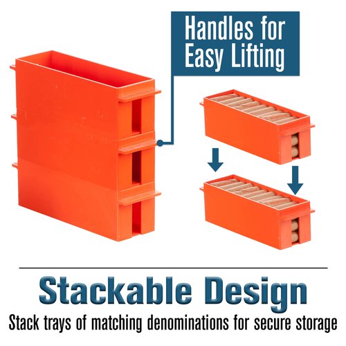 BankSupplies Quarter Large Capacity Coin Storage Box - Orange - 300 Dollar Capacity - Coin Organizer - High Capacity Coin Box - Stackable Rolled Quarter Holder
