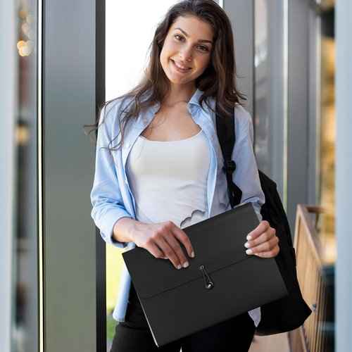 10 Pack Accordion File Organizer with Labels, 13 Pockets Expending File Folder, Binder for Document Storage, Classroom, Office, Home Use, Black