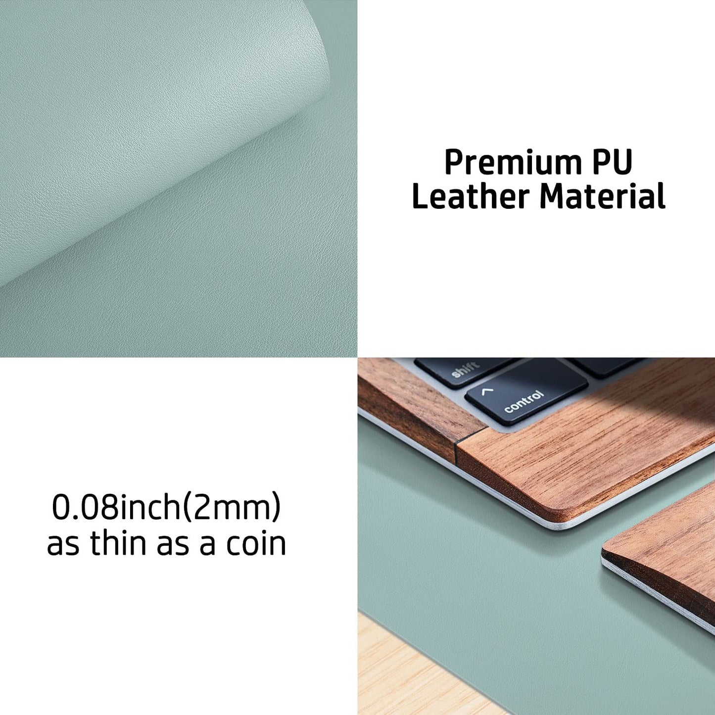Aothia Leather Desk Pad Protector, Mouse Pad, Office Desk Mat, Non-Slip PU Leather Desk Blotter, Laptop Desk Pad, Waterproof Desk Writing Pad for Office and Home (48"x17", Light Blue)