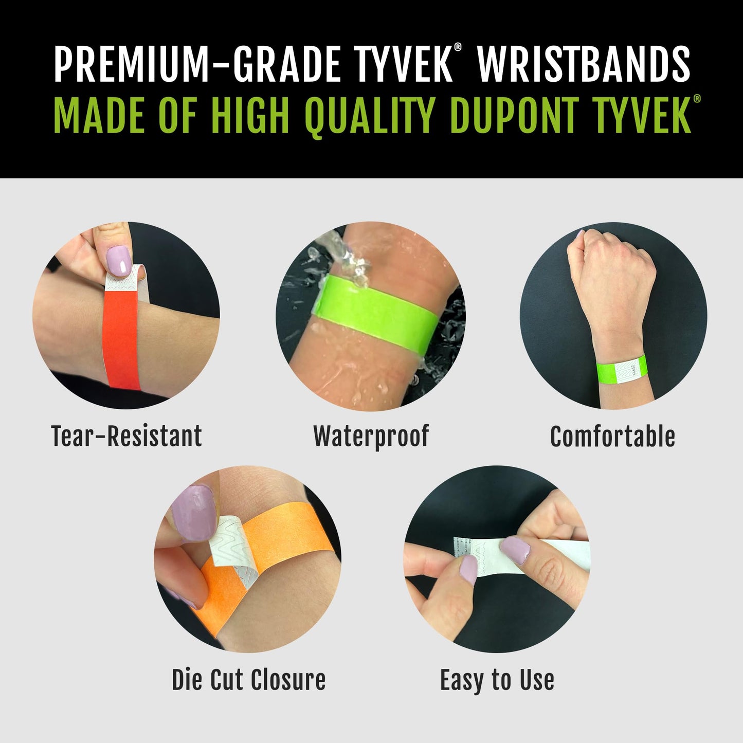 500 WristCo Neon Red Tyvek Wristbands for Events - Tamper-Proof Design & Fluorescent Color Prevent Reuse Premium-Grade Bracelets for Hospital & Medical ID, Party & VIP Identification