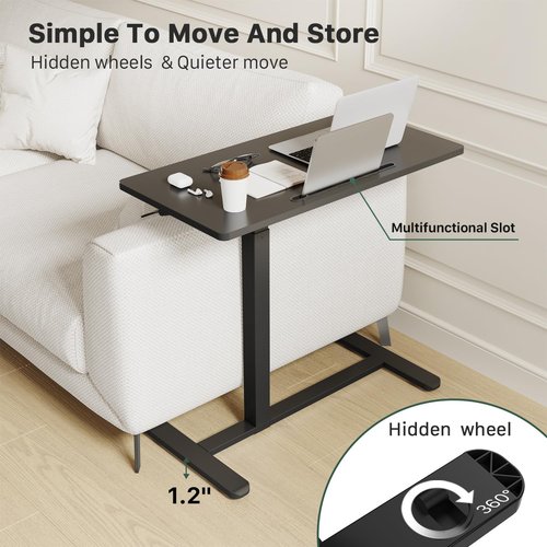 Gibbon Mounts Mobile Standing Desk - Pneumatic Adjustable Rolling Desk (31.5 Inches) | Portable Laptop Table for Home & Office - Black