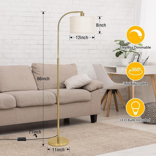 Boncoo LED Floor Lamp - Fully Dimmable Modern Arc Design with Adjustable Drum Shade | Tall Reading Light for Living Room & Bedroom