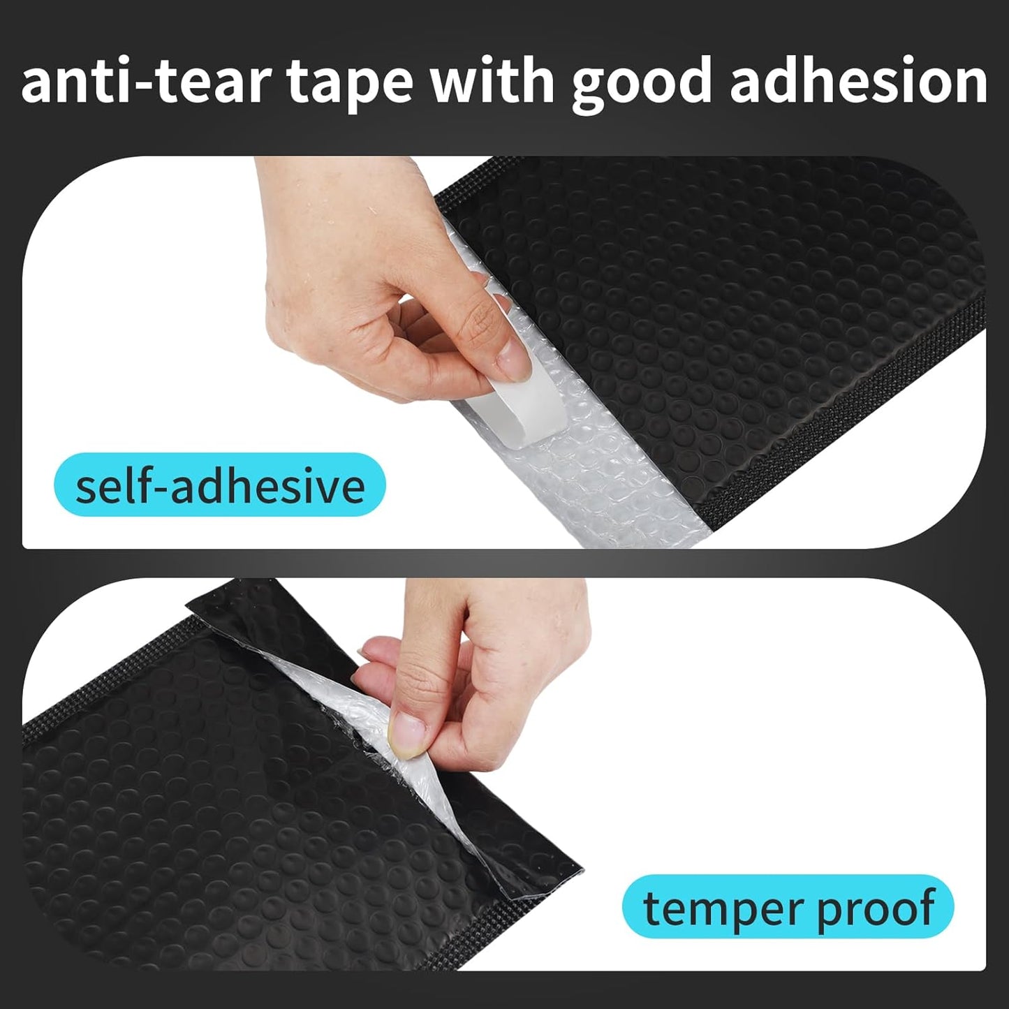 Tenceur Bubble Mailers - 300 Pcs Padded Envelopes | Waterproof Shipping Bags 4x8 & 6x10 Inches (Black)