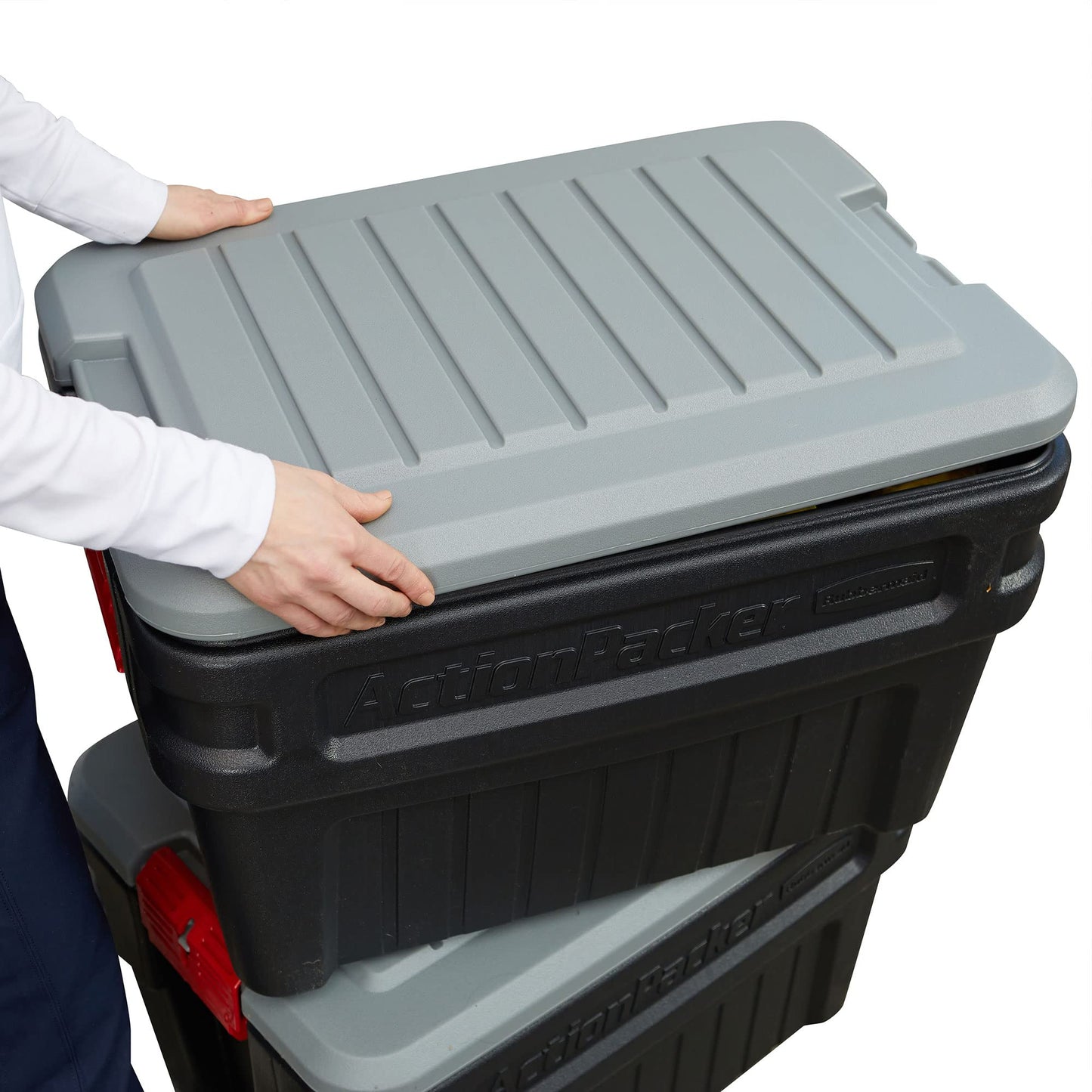 Rubbermaid ActionPacker️ 24 Gal Lockable Storage Box Pack of 2, Outdoor, Industrial, Rugged, Grey and Black