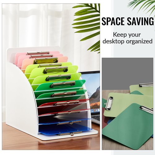 Wonderjune 2 Pcs Wooden Clipboard Holder Storage Metal Rack with Raised Side Panel Clipboard Organization for Classroom Office School Teacher, Clip Boards Not Included (White)