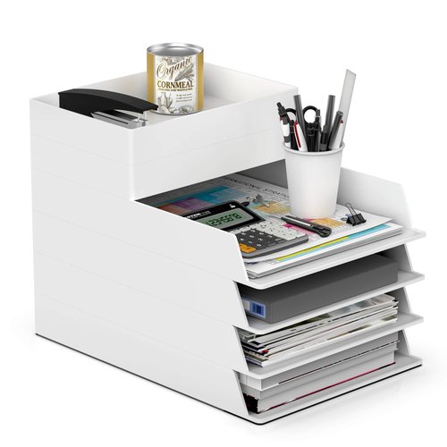 MEAIHOML 6-Pack Stackable File Organizers, Plastic Desk Organizer for Documents, Letters, Files & Magazines, White Office Desk Storage Tray, Paper Holder for Desktop