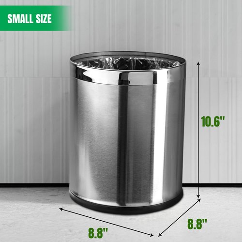 Brelso 'Invisi-Overlap' Open Top Stainless Steel Trash Can, Small Office Wastebasket, Modern Home Décor, Round Shape