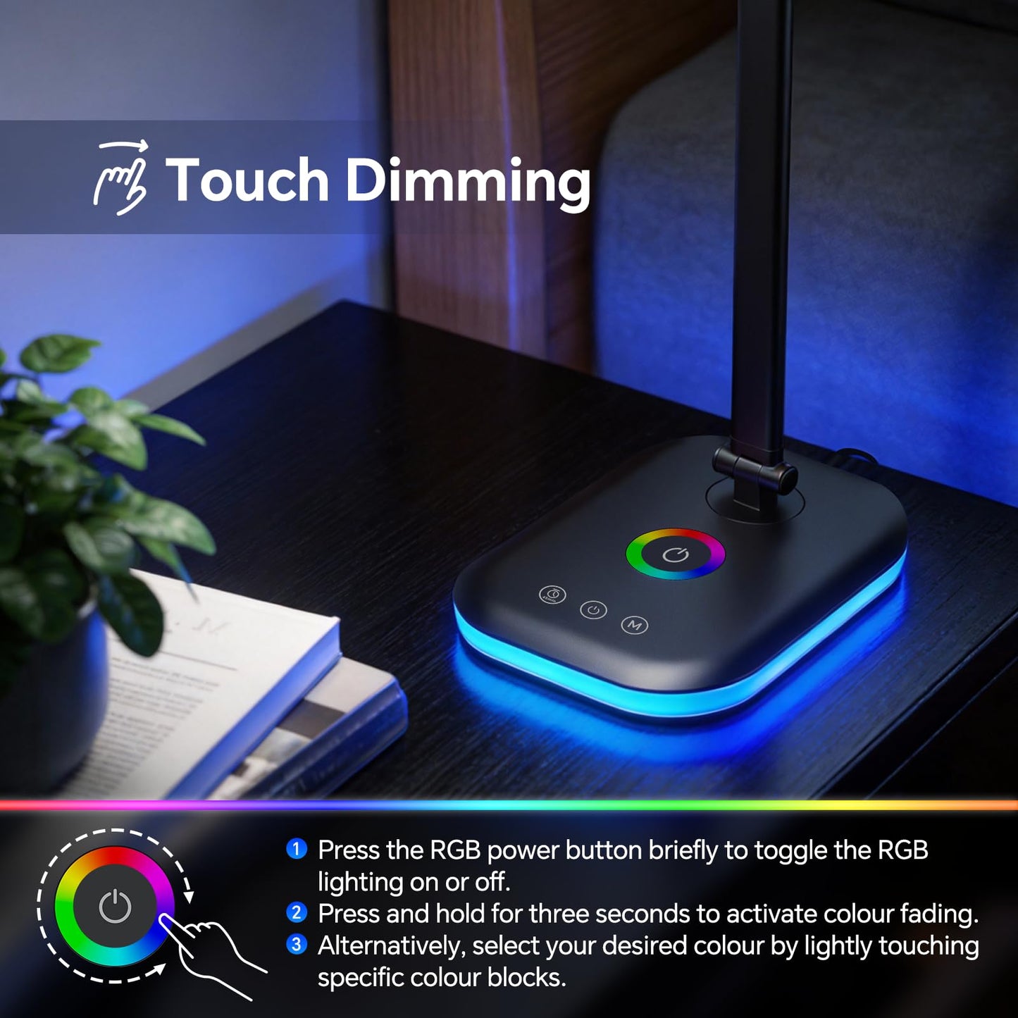 Bright LED Desk Lamp for Office Home, 10%-100% Dimmable Brightness & 5 Color, 800 Lumen Puzzle Light, Eye Caring Desk Light for Reading, Craft, Puzzl, Daily Use | USB desk lamp | 45 Min Timer | RGB