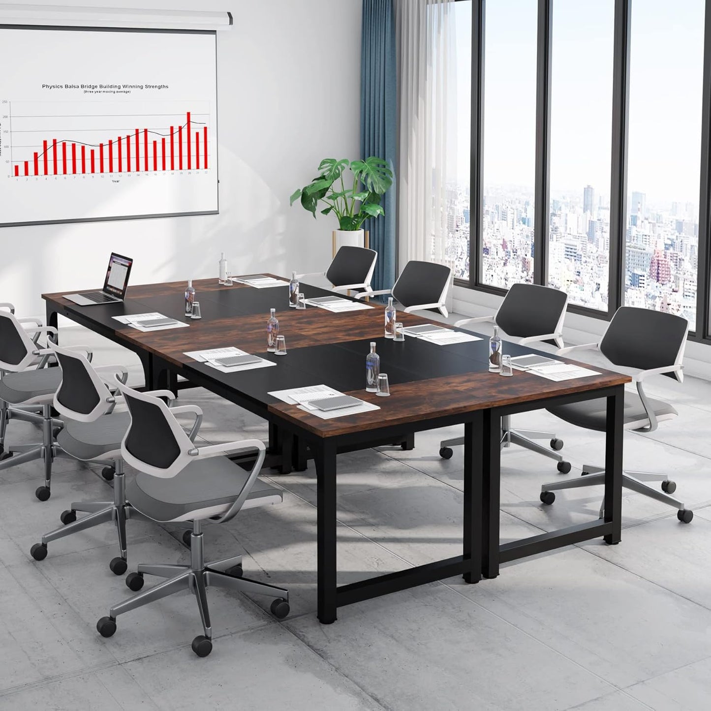 Tribesigns Conference Table - 63" W x 31.5" D Rustic Brown/Black Boardroom Desk for Office Meetings
