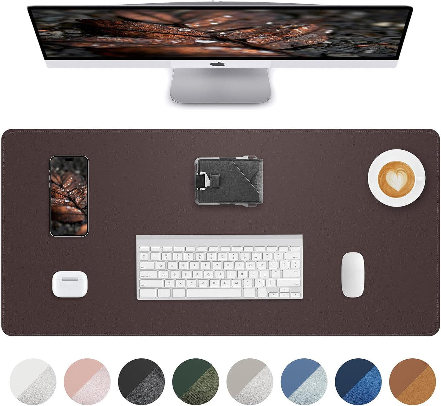 Skiennix Non-Slip Desk Pad - Waterproof PVC Leather Protector | Easy Clean Laptop Mat (Coffee, 24" x 13.7")