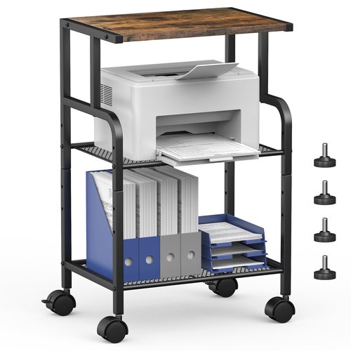 Alexayhome Printer Stand with Storage, Printer Cart with Wheels, Printer Table for Home Office, 3 Tier Cart with Adjustable Shelf, Supports Up to 80 Lbs for Home Office, Kitchen, Living Room