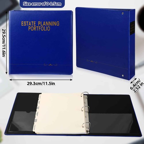 Motiskyy 2 Pcs 1.5" Estate Planning Portfolio with 18 Position Tabs and 26 Fillable Personal Data Sheets PU Leather 3 Ring Planner Binder Red Blue 11.5 x 11.6 x 2.52 Estate Planning Organizer
