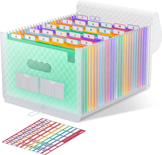 ThinkTex Accordion File Organizer - 26 Pocket Expanding Folder with A-Z Colorful Tabs | Letter/A4 Size - Green