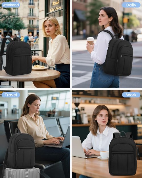 LOVEVOOK Laptop Backpack for Women, Puffer Travel Bag Fits 15.6 Inch Laptop, Lightweight Work Daypack for Teacher Nurse, Water-resistant College Bookbag, Black