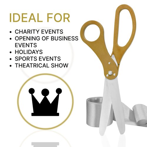 Big Grand Opening Kit - 20 Inch Large Gold Scissors for Grand Opening Ceremonies and Silver Satin Ribbon For Business Inaugurations and Special Events