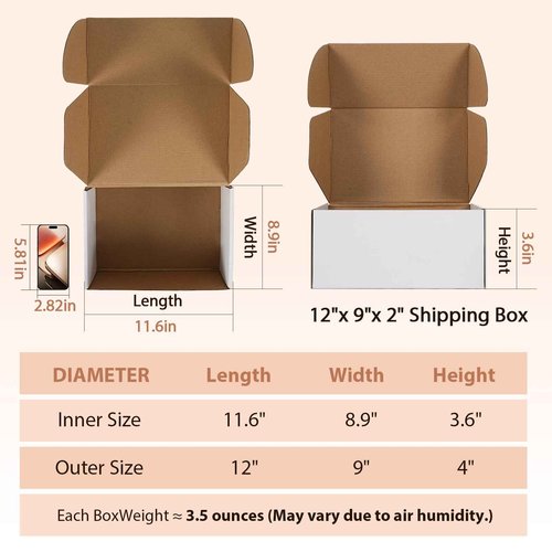 MAGICTAILL 12x9x4 inches Shipping Boxes Set of 20, Small Corrugated Cardboard Box, Literature Mailer, Gift Boxes (White, 12x9x4)