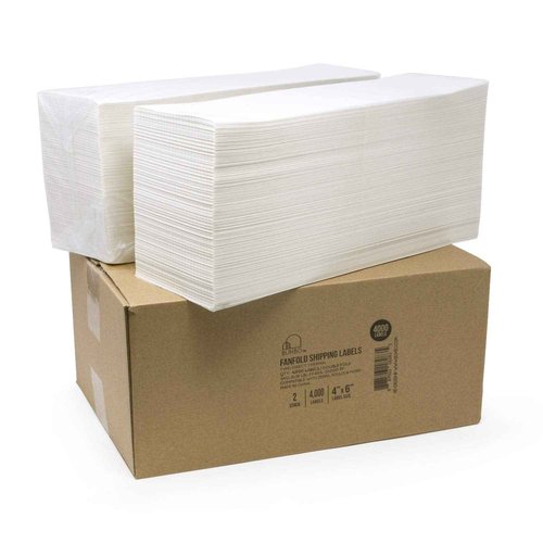 Buhbo 4" x 6" Direct Thermal Labels - Perforated BPA Free - Compatible with Zebra & Rollo Printer - Commercial Grade Shipping (4000 Fanfold Labels - 2 Stacks of 2000)