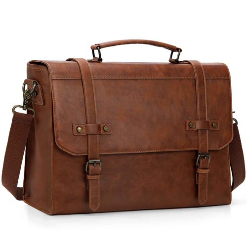RAINSMORE Mens Messenger Bag 18 Inch Waterproof Vintage Leather Laptop Briefcase Large Laptop Bag Satchel Bag Computer Shoulder Bag for Office Business Travel College,Brown