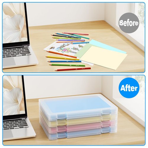 Bluedale 4 Pack A4 File Box Paper Organizers Holder, Transparent Document Paper Project Case, Plastic Paper Storage Container Box File Protector for Magazine, Scrapbook, Office School Supplies