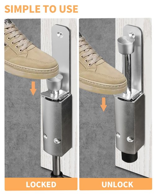 Door Stop - Heavy Duty Spring Loaded Step Down Push On Door Holder/Stopper - Foot Operated Door Holder for Outdoor and Commercial Use (2, Silver)