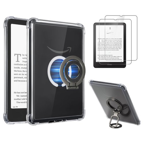 CoBak 3 in 1 Magnetic Clear Case with Ring Grip & Anti-Glare Screen Protector for 7" Kindle Paperwhite 2024 (12th Gen) & Colorsoft, Compatible with iPhone MagSafe, for Belkin/Anker Wireless Charging.
