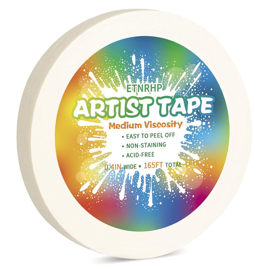Skiennix White Art Tape - Medium Tack Acid-Free Masking Tape for Watercolor Painting | 0.4 Inch Wide, 165FT Long